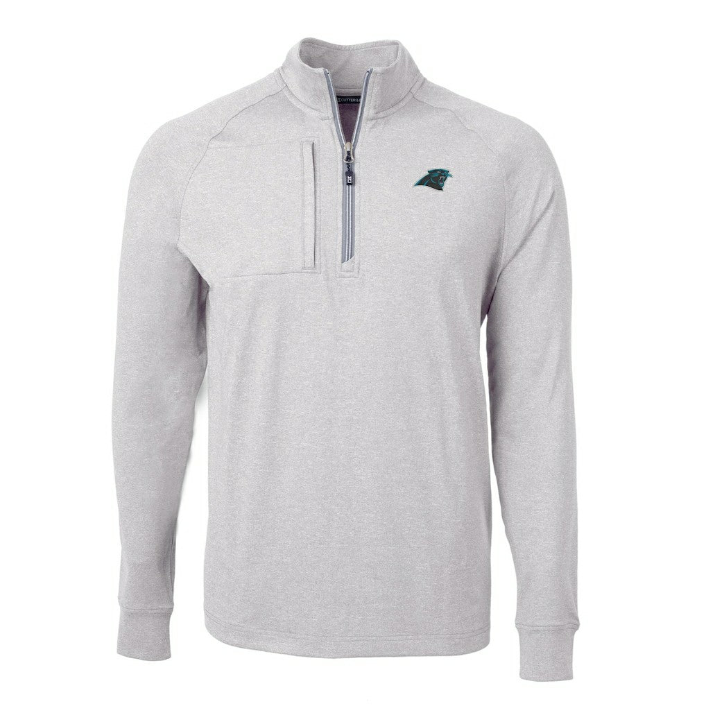 Carolina Panthers Cutter & Buck Adapt Eco Knit Quarter-Zip Pullover Top - Heather Gray Pullover