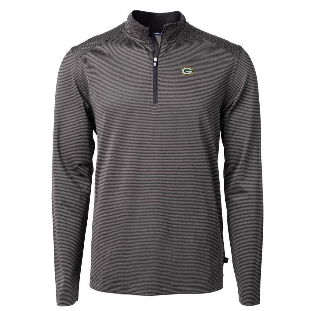 Green Bay Packers Cutter & Buck Virtue Eco Pique Micro Stripe Recycled Quarter-Zip Pullover Top - Black/Gray Pullover