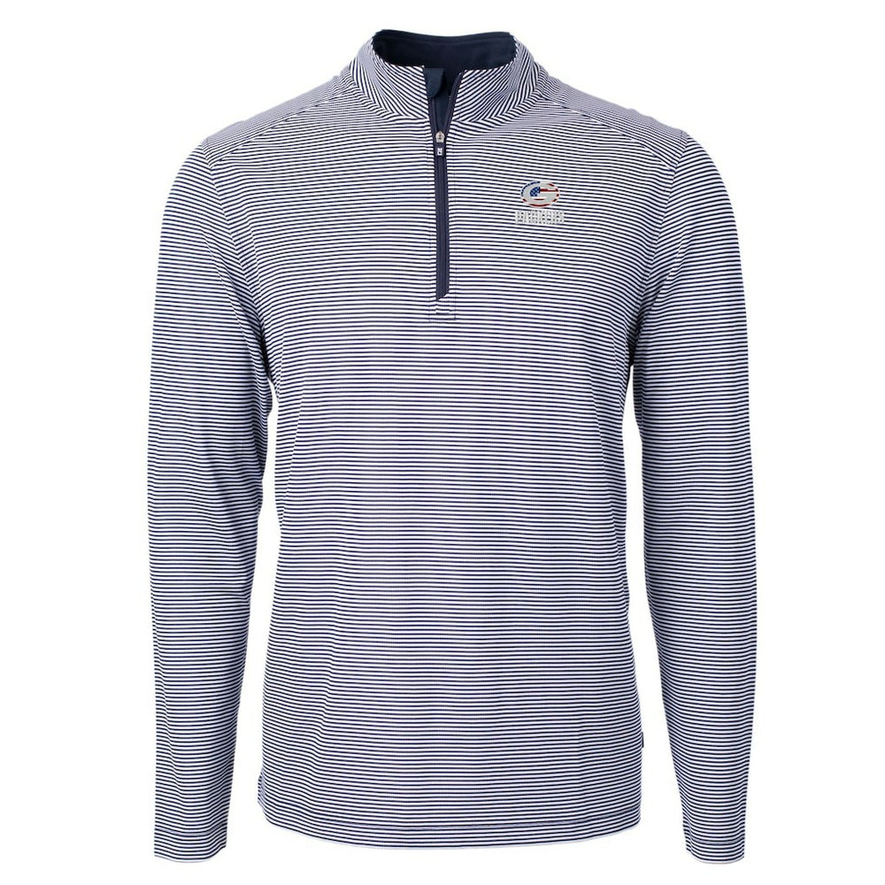 Green Bay Packers Cutter & Buck Virtue Eco Pique Micro Stripe Recycled Quarter-Zip Pullover Top - Navy/White Pullover