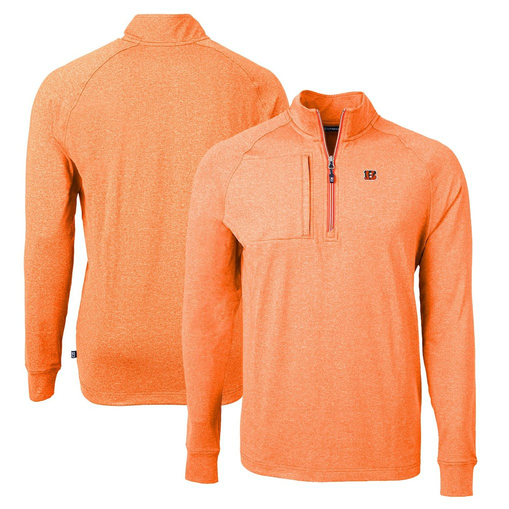 Cincinnati Bengals Cutter & Buck Adapt Eco Knit Quarter-Zip Pullover Top - Heather Orange Pullover