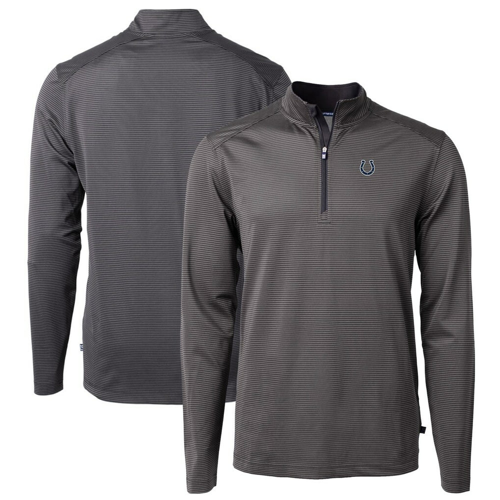 Indianapolis Colts Cutter & Buck Virtue Eco Pique Micro Stripe Recycled Quarter-Zip Pullover Top - Black/Gray Pullover