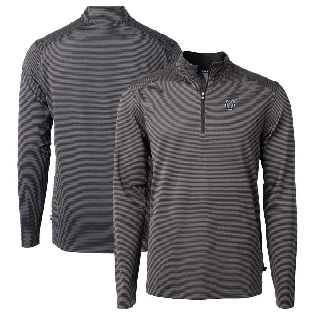 Indianapolis Colts Cutter & Buck Virtue Eco Pique Micro Stripe Recycled Quarter-Zip Pullover Top - Black/Gray Pullover