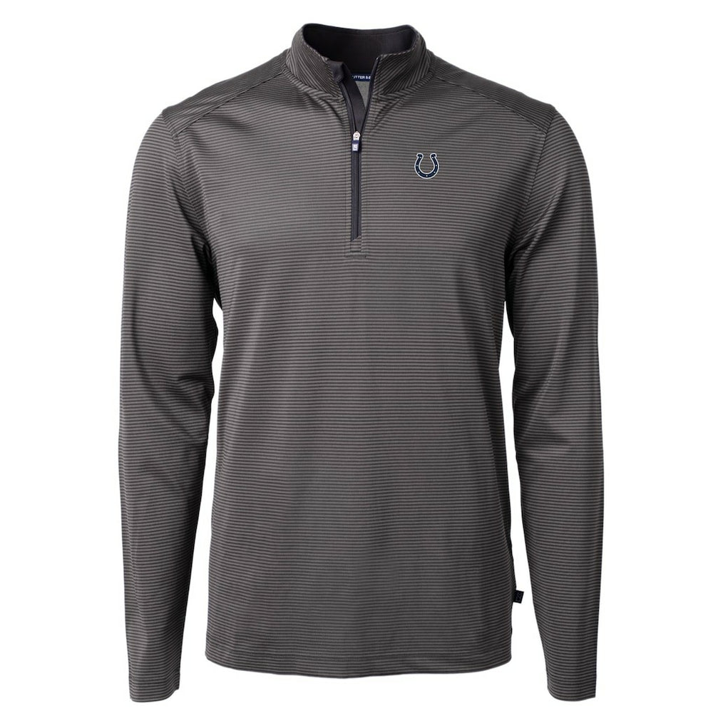 Indianapolis Colts Cutter & Buck Virtue Eco Pique Micro Stripe Recycled Quarter-Zip Pullover Top - Black/Gray Pullover