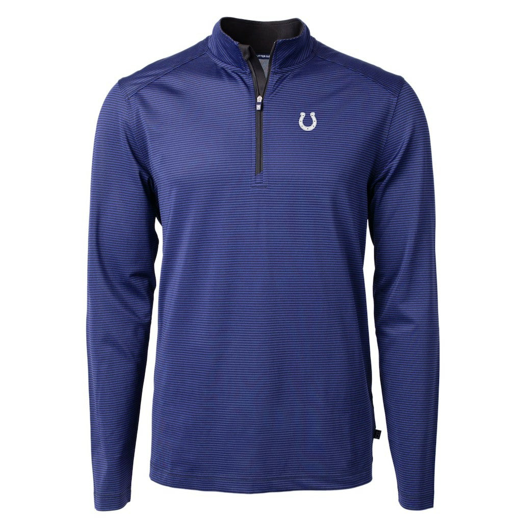 Indianapolis Colts Cutter & Buck Virtue Eco Pique Micro Stripe Recycled Quarter-Zip Pullover Top - Royal/Black Pullover