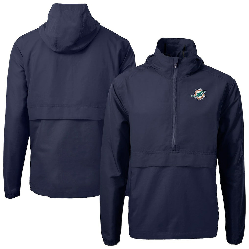 Miami Dolphins Cutter & Buck Charter Eco Recycled Anorak Half-Zip Jacket - Blue Jackets