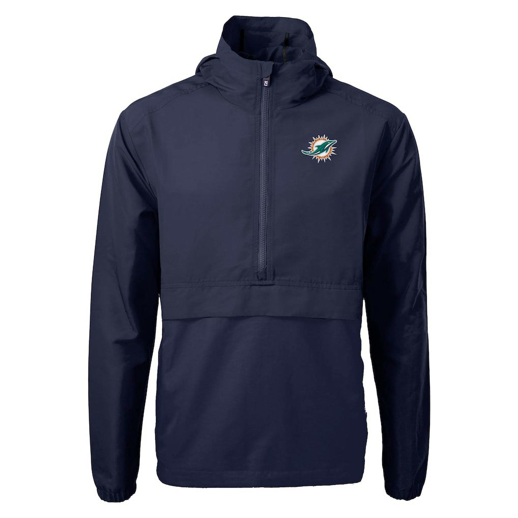 Miami Dolphins Cutter & Buck Charter Eco Recycled Anorak Half-Zip Jacket - Blue Jackets