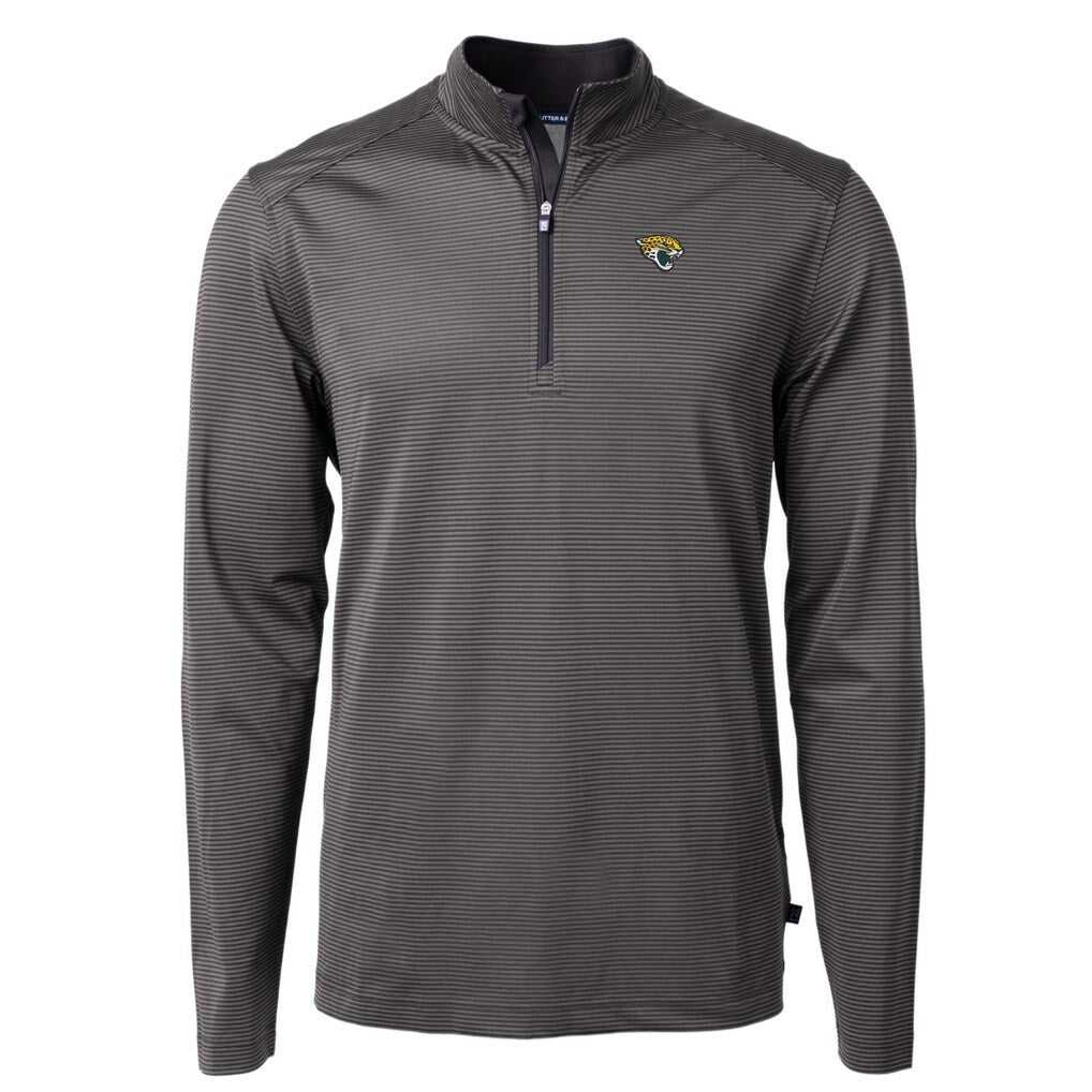 Jacksonville Jaguars Cutter & Buck Virtue Eco Pique Micro Stripe Recycled Quarter-Zip Pullover Top - Black/Gray Pullover