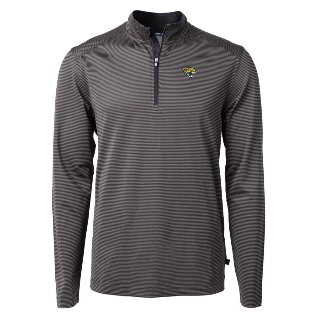 Jacksonville Jaguars Cutter & Buck Virtue Eco Pique Micro Stripe Recycled Quarter-Zip Pullover Top - Black/Gray Pullover
