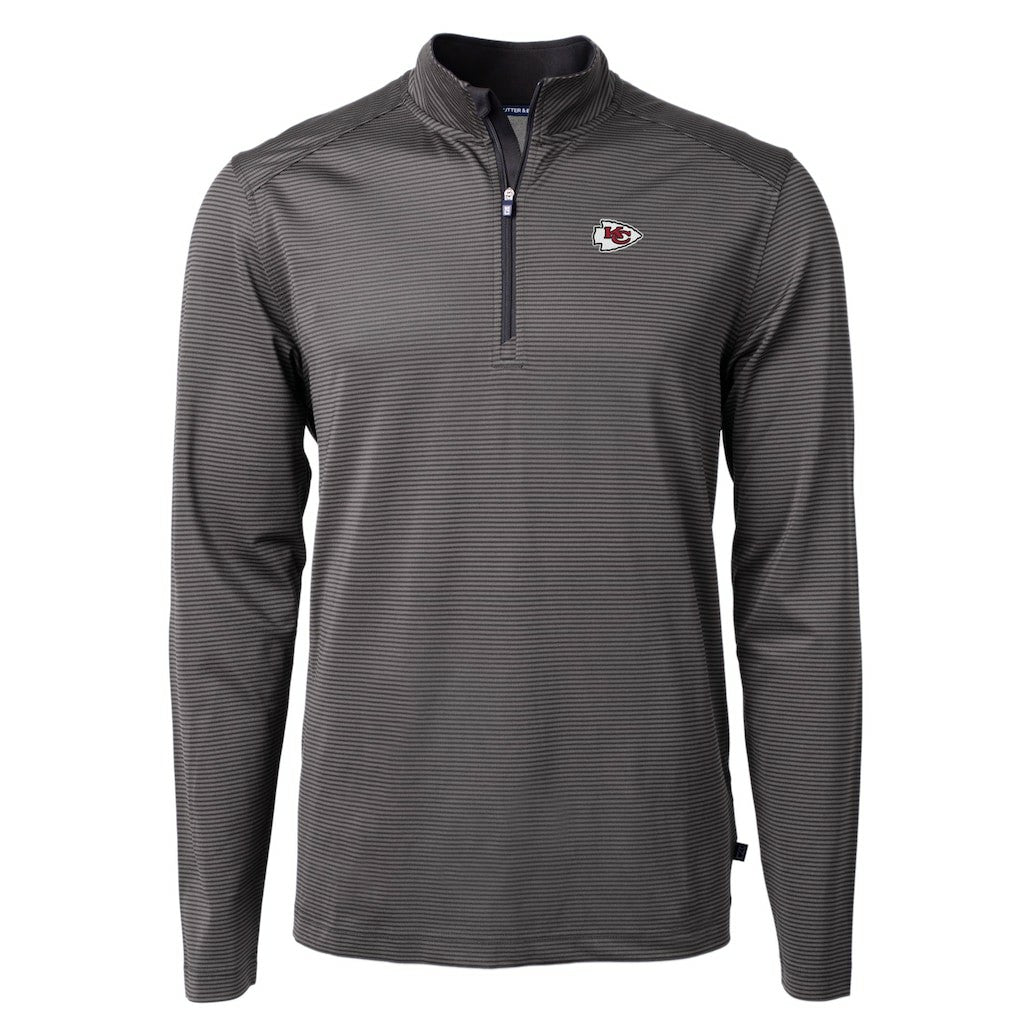 Kansas City Chiefs Cutter & Buck Virtue Eco Pique Micro Stripe Recycled Quarter-Zip Pullover Top - Black/Gray Pullover