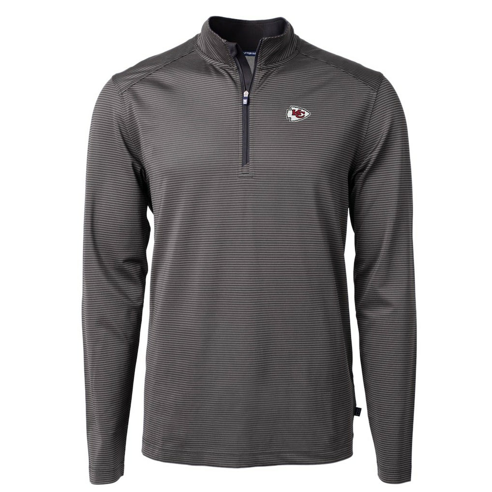 Kansas City Chiefs Cutter & Buck Virtue Eco Pique Micro Stripe Recycled Quarter-Zip Pullover Top - Black/Gray Pullover
