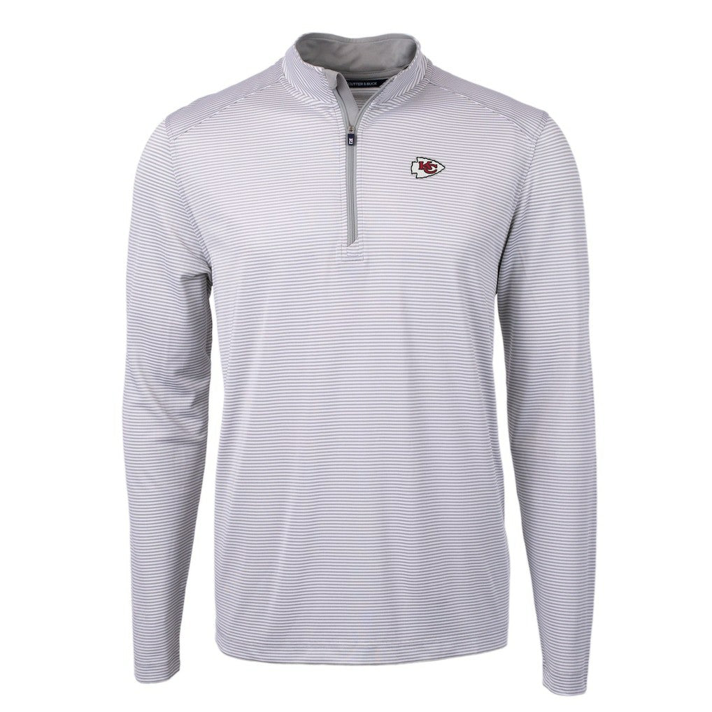 Kansas City Chiefs Cutter & Buck Virtue Eco Pique Micro Stripe Recycled Quarter-Zip Pullover Top - Gray/White Pullover