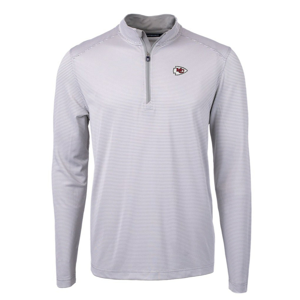 Kansas City Chiefs Cutter & Buck Virtue Eco Pique Micro Stripe Recycled Quarter-Zip Pullover Top - Gray/White Pullover