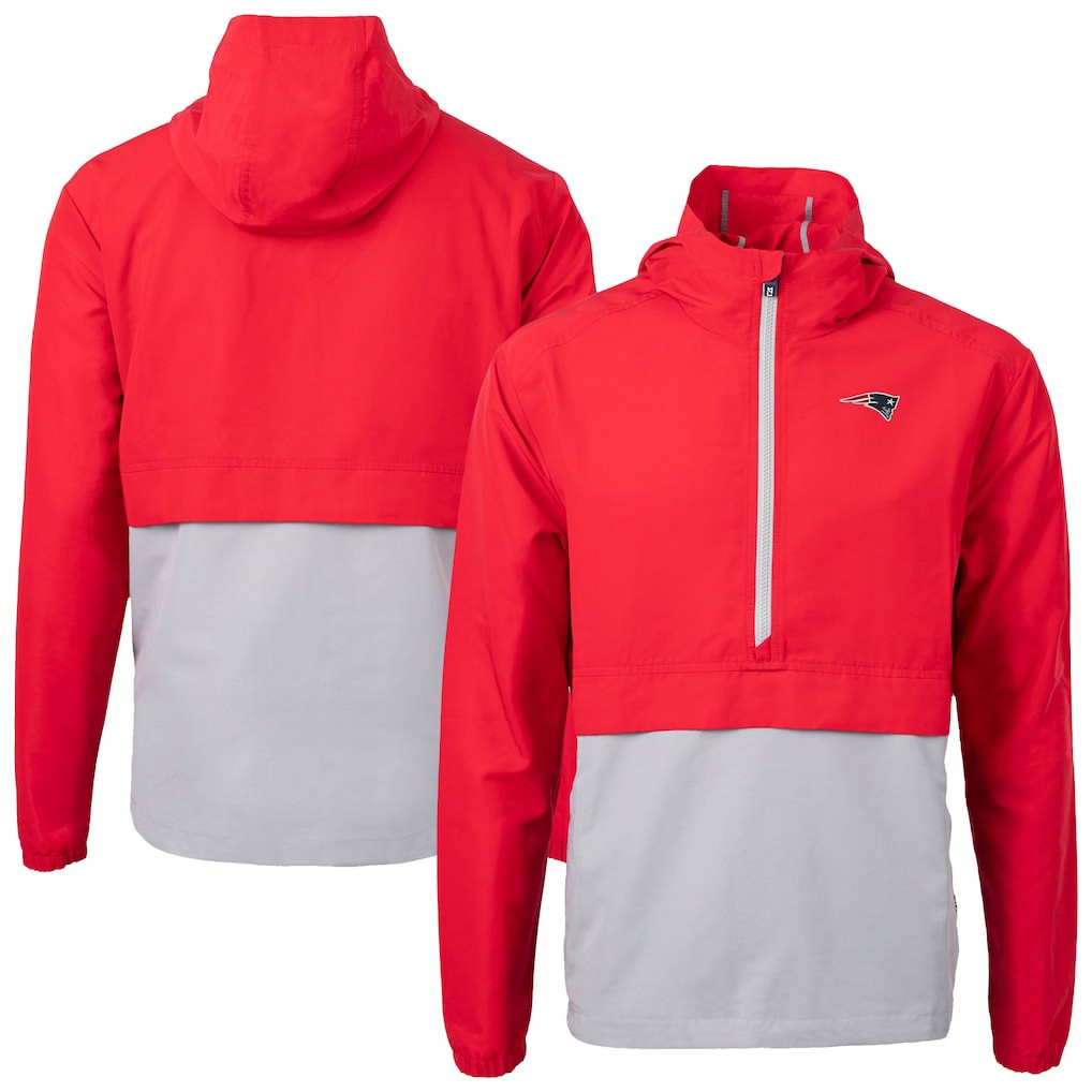 New England Patriots Cutter & Buck Charter Eco Recycled Anorak Half-Zip Jacket - Red Jackets
