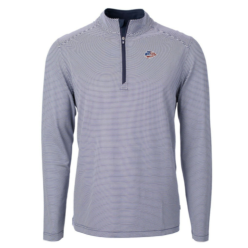 Kansas City Chiefs Cutter & Buck Virtue Eco Pique Micro Stripe Recycled Quarter-Zip Pullover Top - Navy/White Pullover