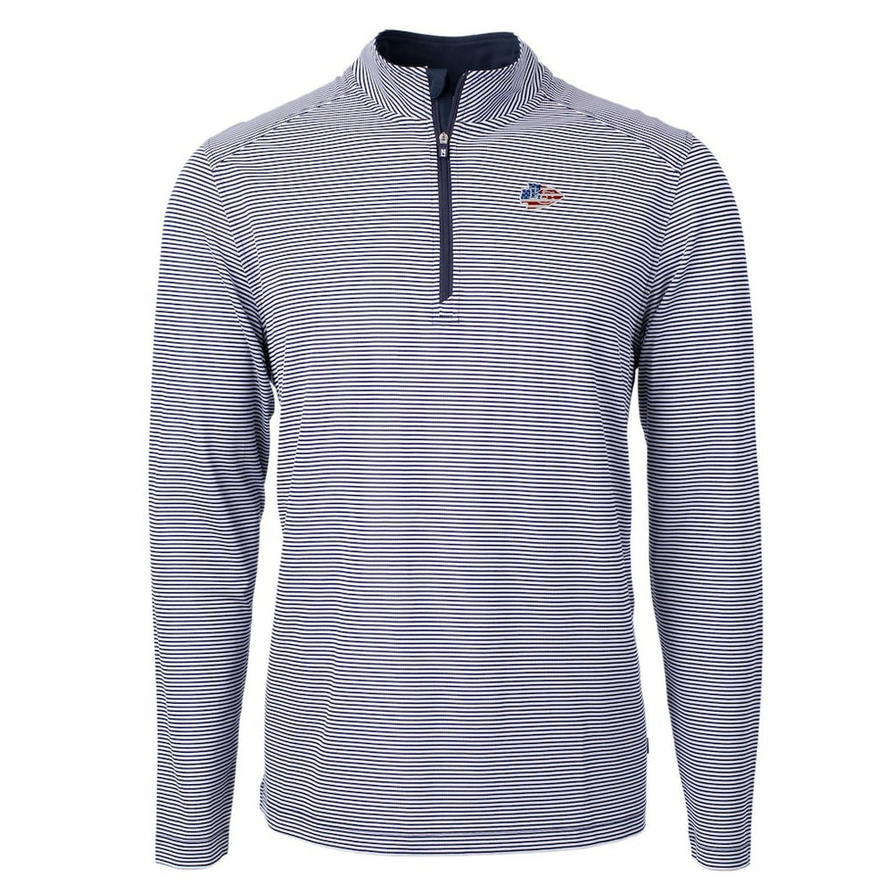Kansas City Chiefs Cutter & Buck Virtue Eco Pique Micro Stripe Recycled Quarter-Zip Pullover Top - Navy/White Pullover