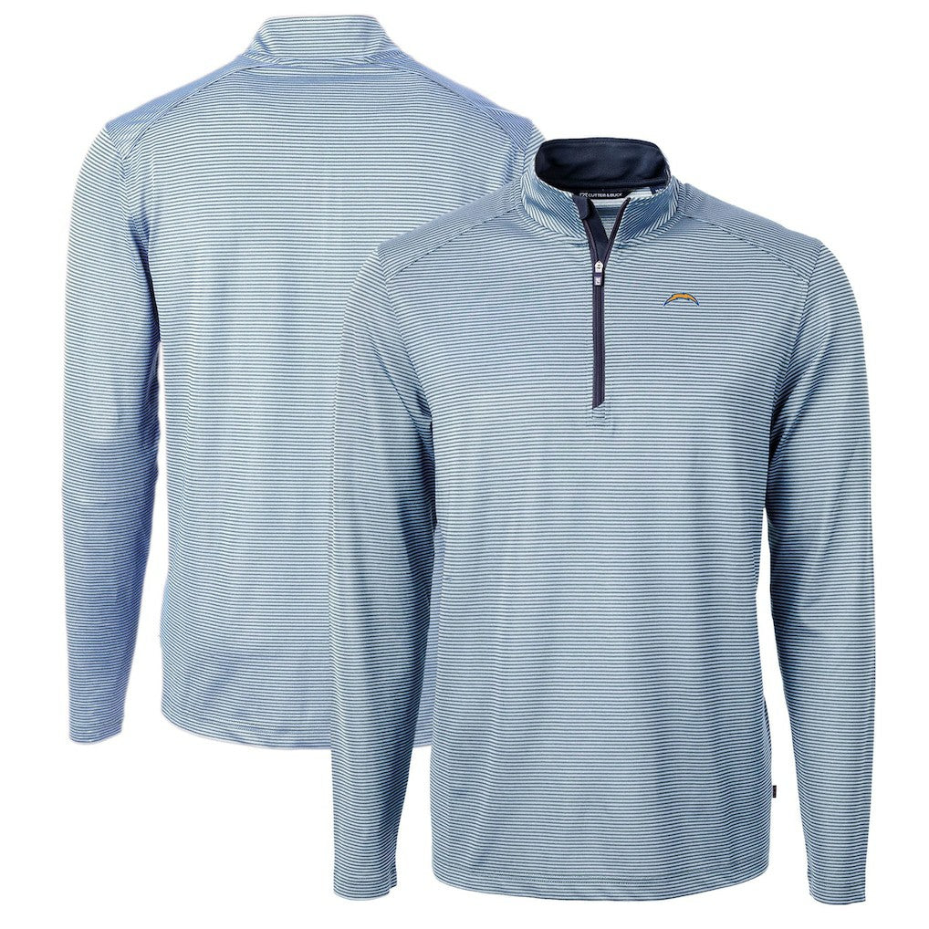 Los Angeles Chargers Cutter & Buck Virtue Eco Pique Micro Stripe Recycled Quarter-Zip Pullover Top - Powder Blue/Navy Pullover