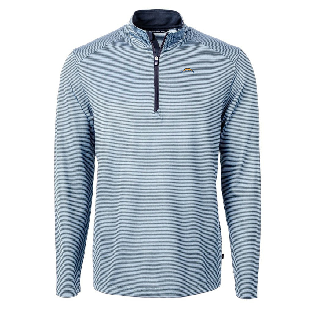 Los Angeles Chargers Cutter & Buck Virtue Eco Pique Micro Stripe Recycled Quarter-Zip Pullover Top - Powder Blue/Navy Pullover