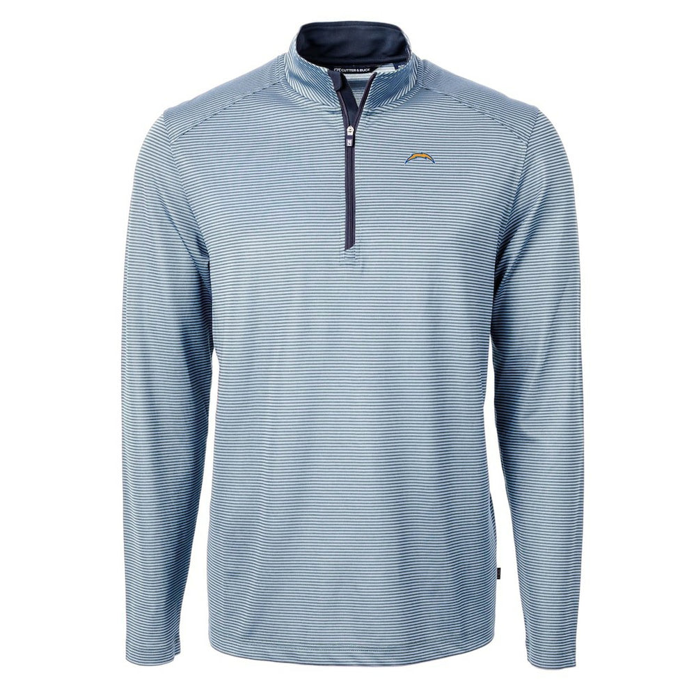 Los Angeles Chargers Cutter & Buck Virtue Eco Pique Micro Stripe Recycled Quarter-Zip Pullover Top - Powder Blue/Navy Pullover