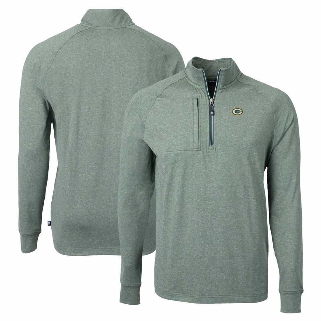 Green Bay Packers Cutter & Buck Adapt Eco Knit Quarter-Zip Pullover Top - Heather Green Pullover