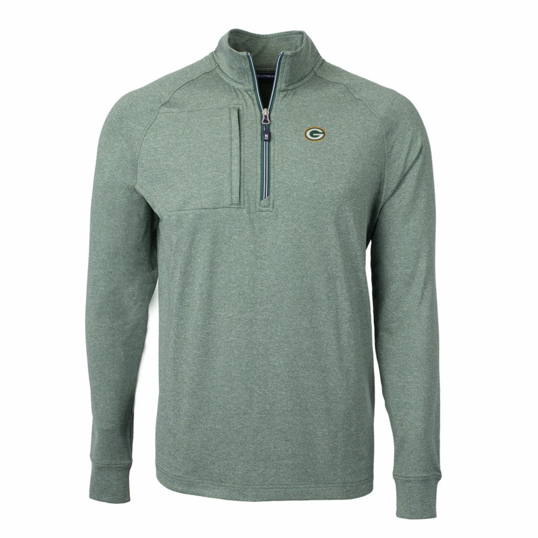 Green Bay Packers Cutter & Buck Adapt Eco Knit Quarter-Zip Pullover Top - Heather Green Pullover
