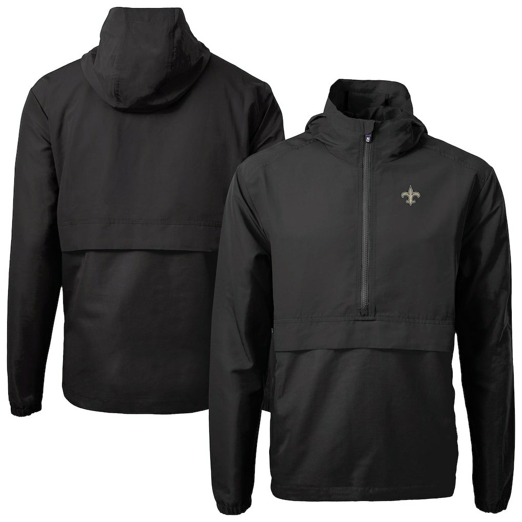 New Orleans Saints Cutter & Buck Charter Eco Recycled Anorak Half-Zip Jacket - Black Jackets