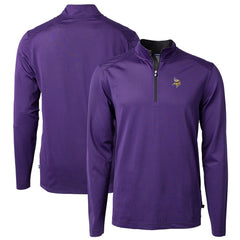 Minnesota Vikings Cutter & Buck Virtue Eco Pique Micro Stripe Recycled Quarter-Zip Pullover Top - Purple/Black Pullover