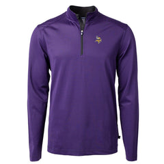 Minnesota Vikings Cutter & Buck Virtue Eco Pique Micro Stripe Recycled Quarter-Zip Pullover Top - Purple/Black Pullover