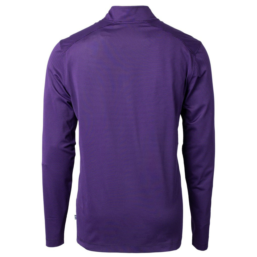 Minnesota Vikings Cutter & Buck Virtue Eco Pique Micro Stripe Recycled Quarter-Zip Pullover Top - Purple/Black Pullover