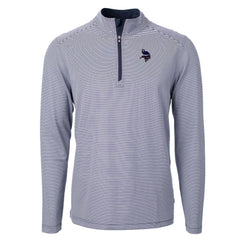 Minnesota Vikings Cutter & Buck Virtue Eco Pique Micro Stripe Recycled Quarter-Zip Pullover Top - Navy/White Pullover