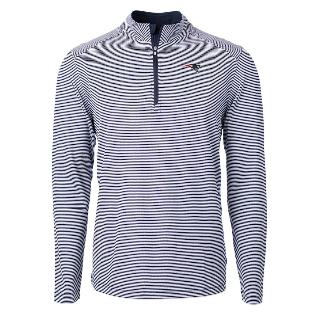 New England Patriots Cutter & Buck Virtue Eco Pique Micro Stripe Recycled Quarter-Zip Pullover Top - Navy/White Pullover