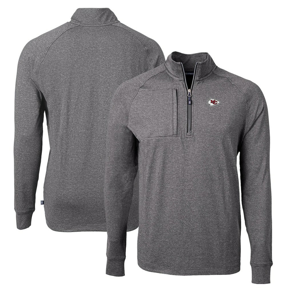 Kansas City Chiefs Cutter & Buck Adapt Eco Knit Quarter-Zip Pullover Top - Heather Black Pullover