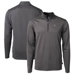 New Orleans Saints Cutter & Buck Virtue Eco Pique Micro Stripe Recycled Quarter-Zip Pullover Top - Black/Gray Pullover