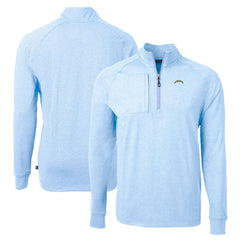 Los Angeles Chargers Cutter & Buck Adapt Eco Knit Quarter-Zip Pullover Top - Heather Powder Blue Pullover