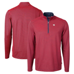New York Giants Cutter & Buck Virtue Eco Pique Micro Stripe Recycled Quarter-Zip Pullover Top - Red/Navy Pullover