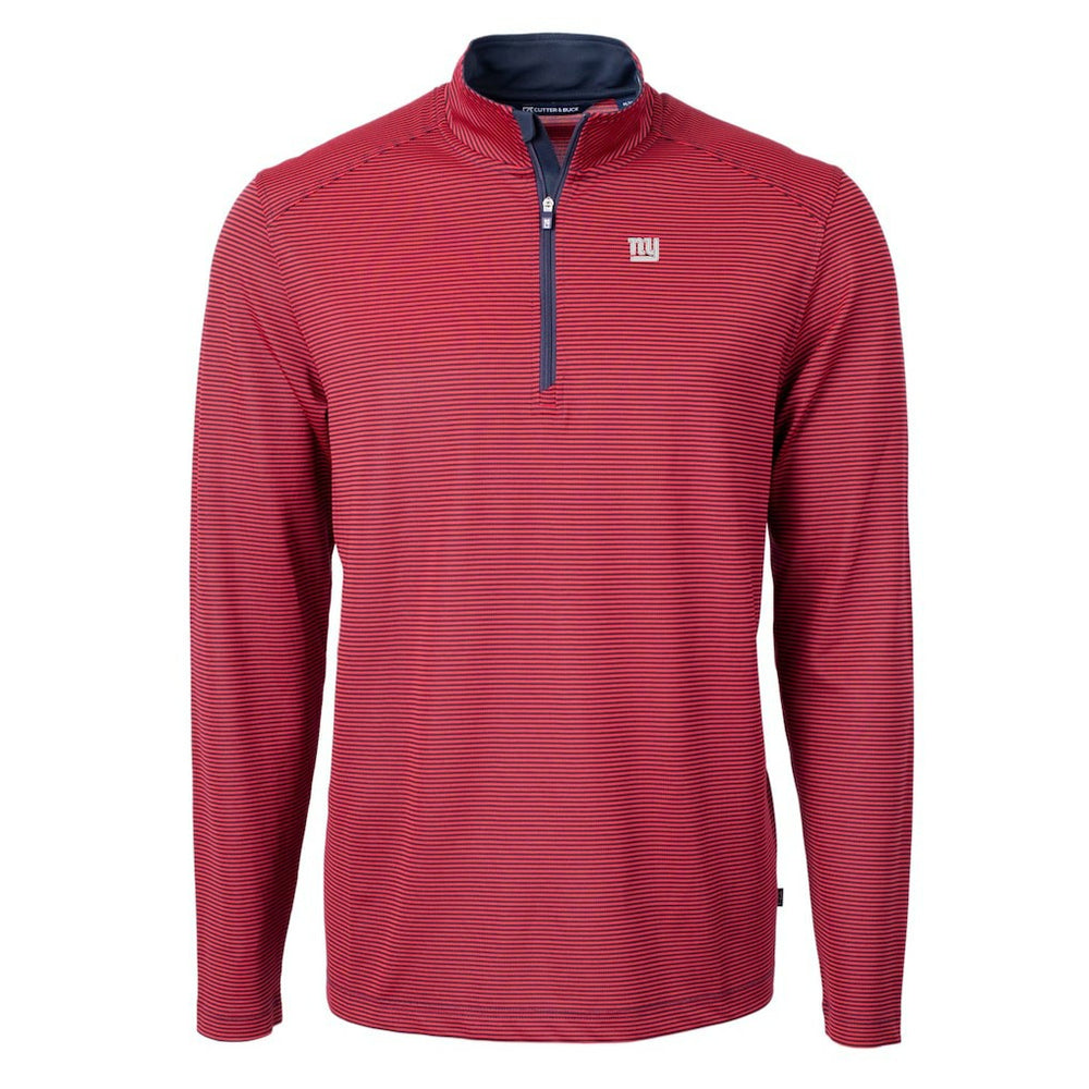 New York Giants Cutter & Buck Virtue Eco Pique Micro Stripe Recycled Quarter-Zip Pullover Top - Red/Navy Pullover