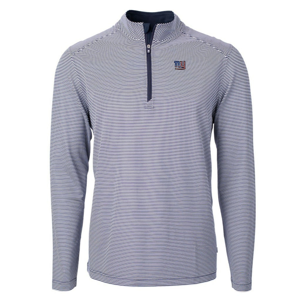 New York Giants Cutter & Buck Virtue Eco Pique Micro Stripe Recycled Quarter-Zip Pullover Top - Navy/White Pullover