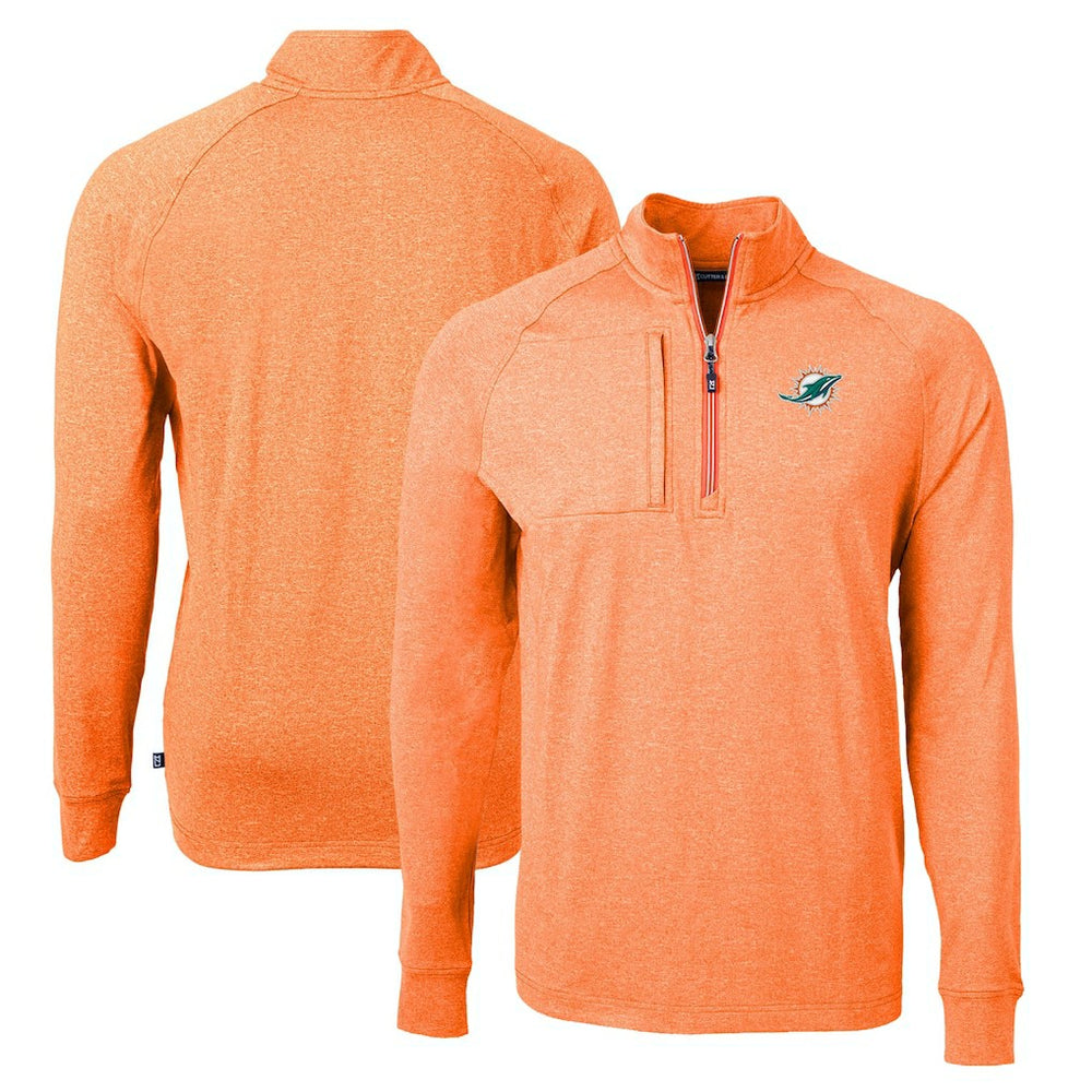 Miami Dolphins Cutter & Buck Adapt Eco Knit Quarter-Zip Pullover Top - Heather Orange Pullover