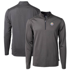 Pittsburgh Steelers Cutter & Buck Virtue Eco Pique Micro Stripe Recycled Quarter-Zip Pullover Top - Black/Gray Pullover