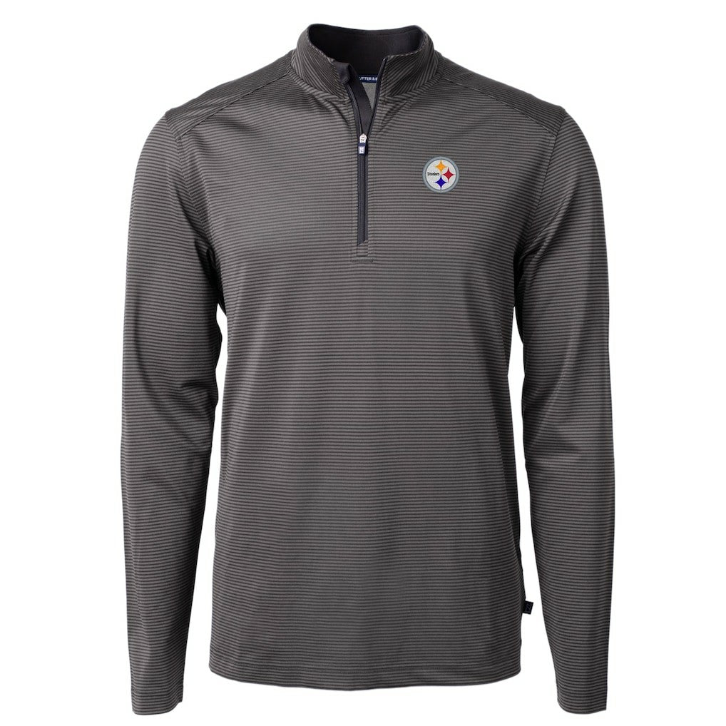 Pittsburgh Steelers Cutter & Buck Virtue Eco Pique Micro Stripe Recycled Quarter-Zip Pullover Top - Black/Gray Pullover