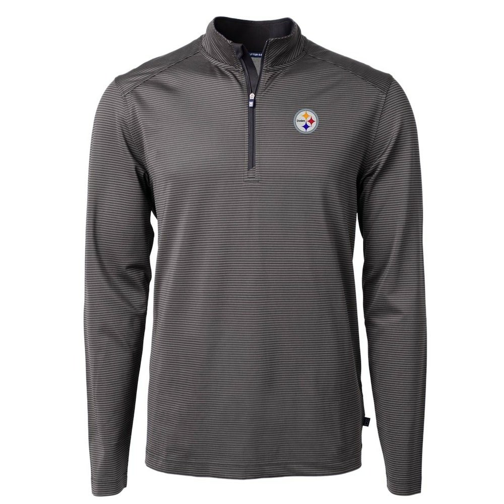 Pittsburgh Steelers Cutter & Buck Virtue Eco Pique Micro Stripe Recycled Quarter-Zip Pullover Top - Black/Gray Pullover