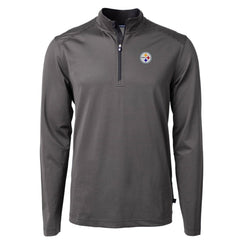 Pittsburgh Steelers Cutter & Buck Virtue Eco Pique Micro Stripe Recycled Quarter-Zip Pullover Top - Black/Gray Pullover