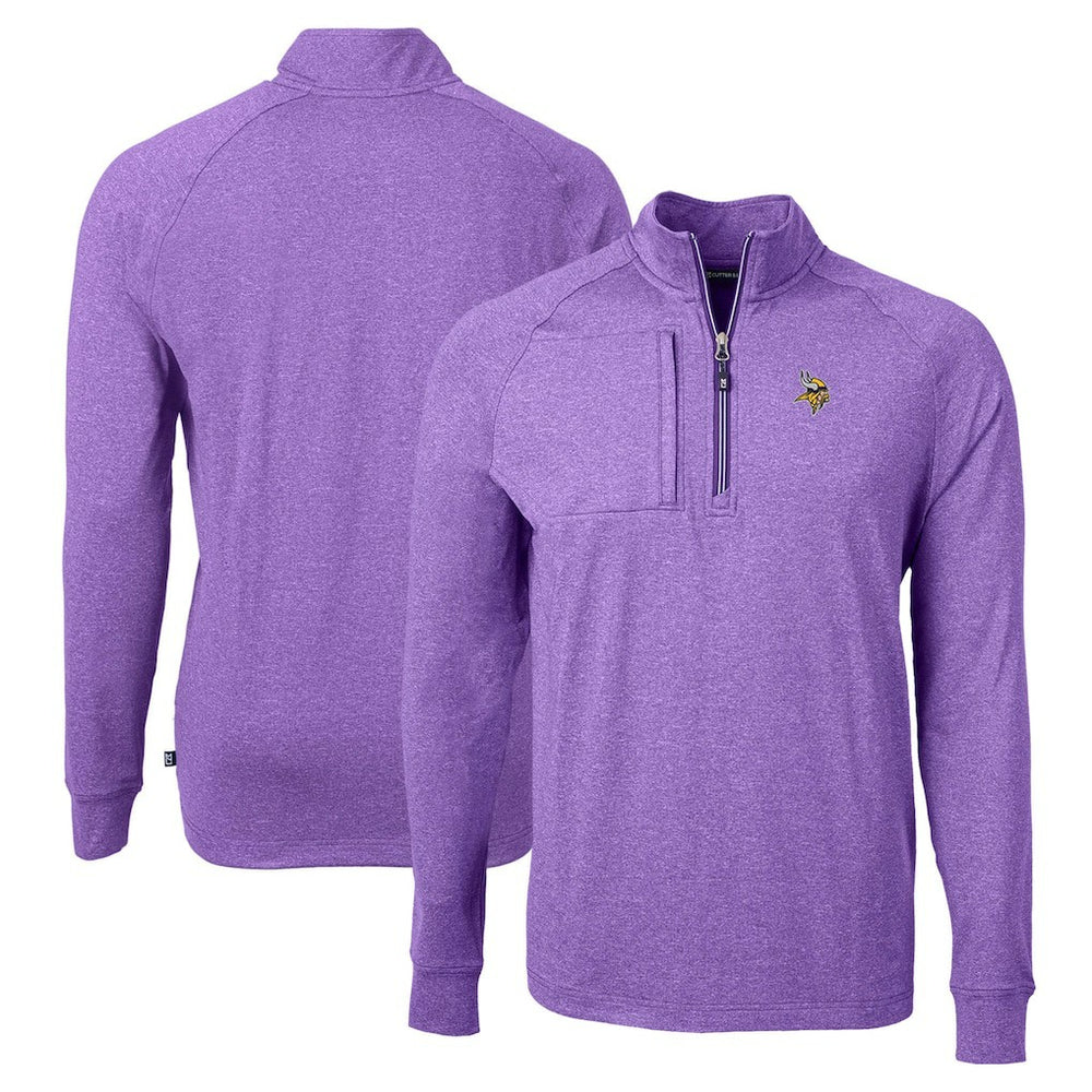Minnesota Vikings Cutter & Buck Adapt Eco Knit Quarter-Zip Pullover Top - Heather Purple Pullover