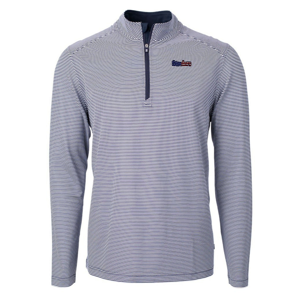 Pittsburgh Steelers Cutter & Buck Virtue Eco Pique Micro Stripe Recycled Quarter-Zip Pullover Top - Navy/White Pullover