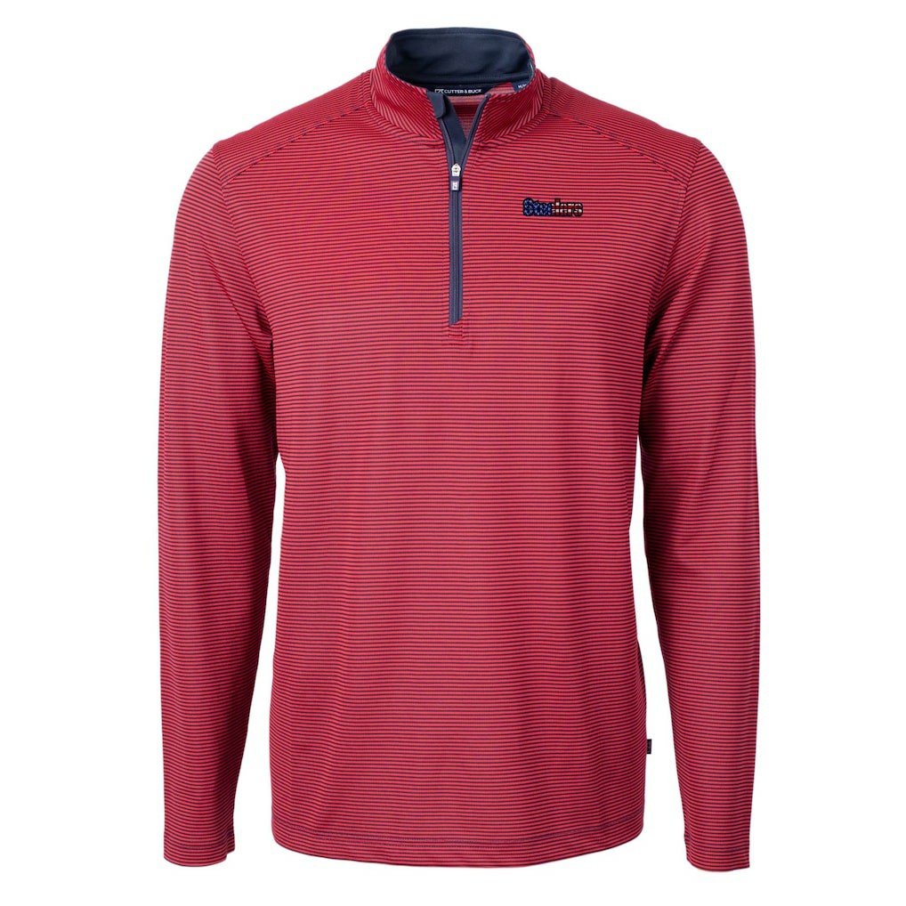 Pittsburgh Steelers Cutter & Buck Virtue Eco Pique Micro Stripe Recycled Quarter-Zip Pullover Top - Red/Navy Pullover