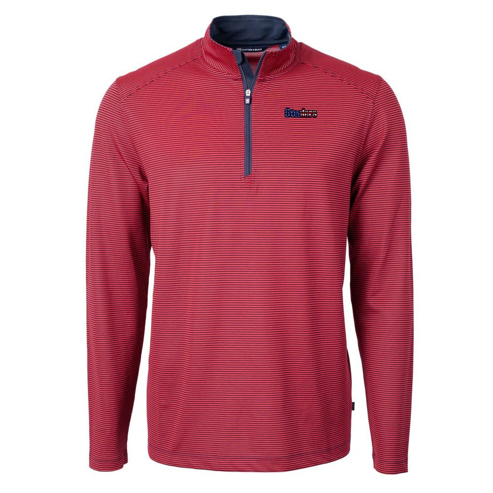 Pittsburgh Steelers Cutter & Buck Virtue Eco Pique Micro Stripe Recycled Quarter-Zip Pullover Top - Red/Navy Pullover