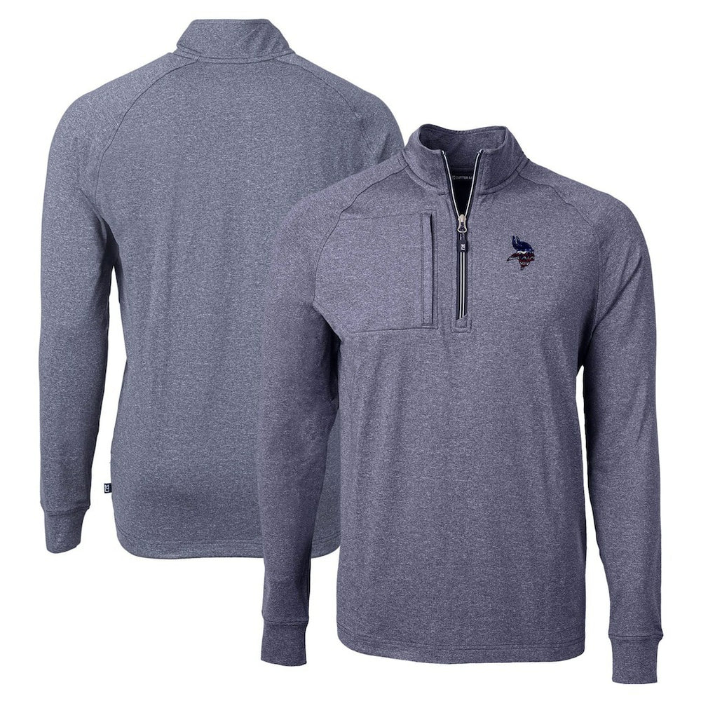 Minnesota Vikings Cutter & Buck Adapt Eco Knit Quarter-Zip Pullover Top - Heather Navy Pullover
