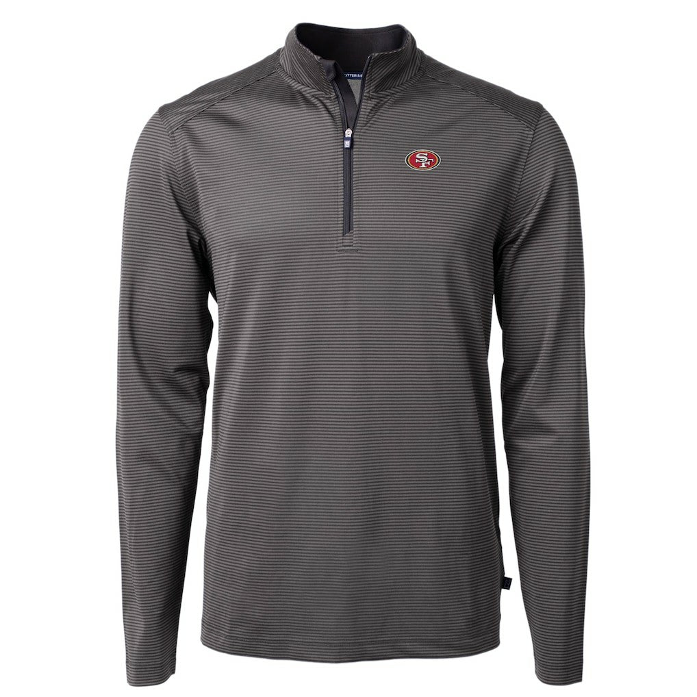 San Francisco 49ers Cutter & Buck Virtue Eco Pique Micro Stripe Recycled Quarter-Zip Pullover Top - Black/Gray Pullover