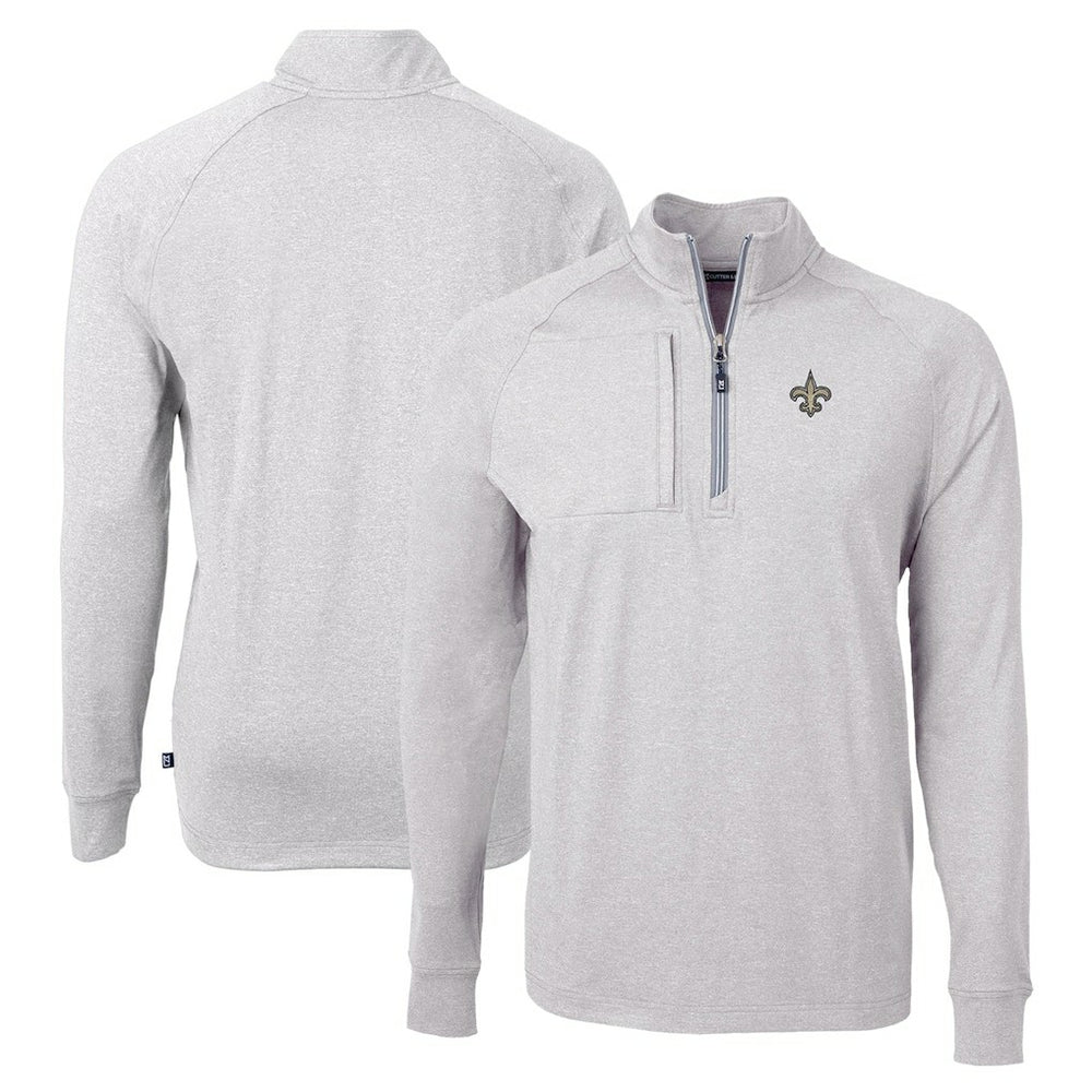 New Orleans Saints Cutter & Buck Adapt Eco Knit Quarter-Zip Pullover Top - Heather Gray Pullover