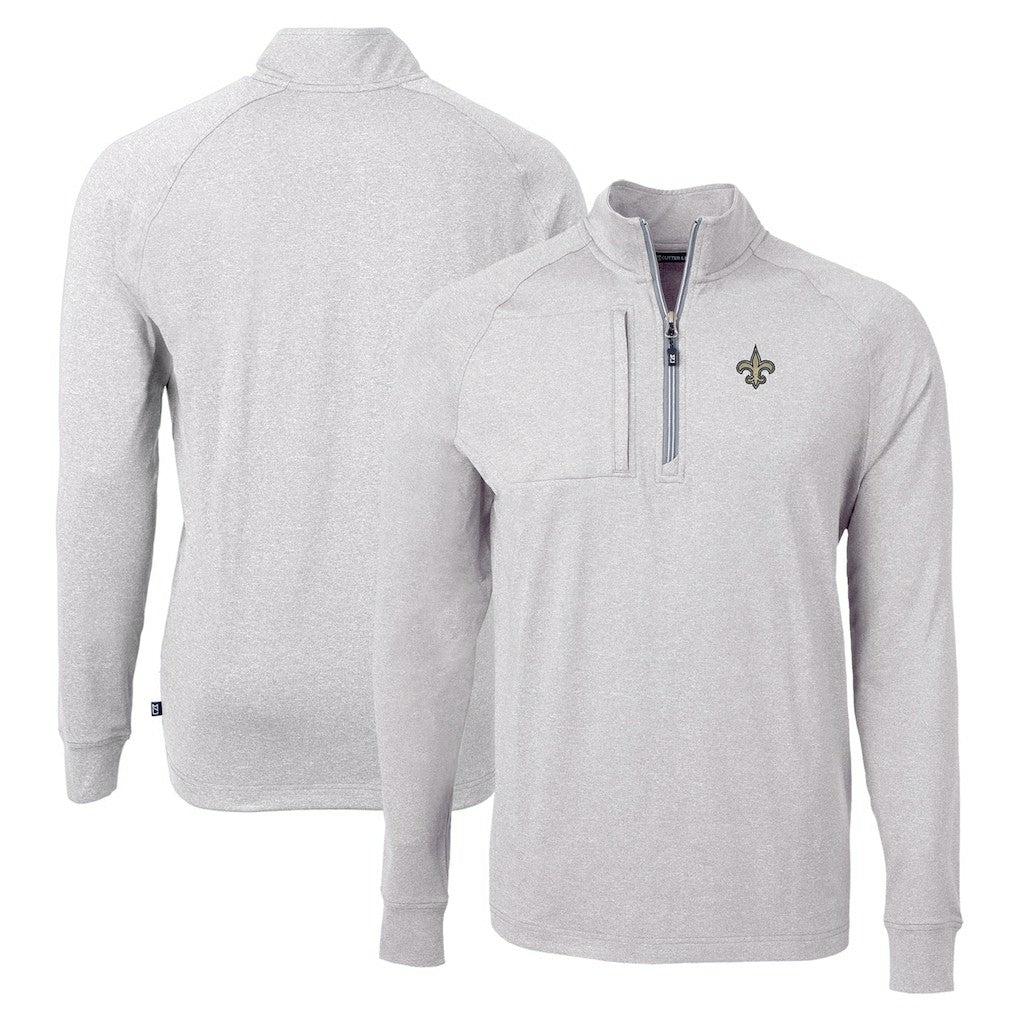New Orleans Saints Cutter & Buck Adapt Eco Knit Quarter-Zip Pullover Top - Heather Gray Pullover