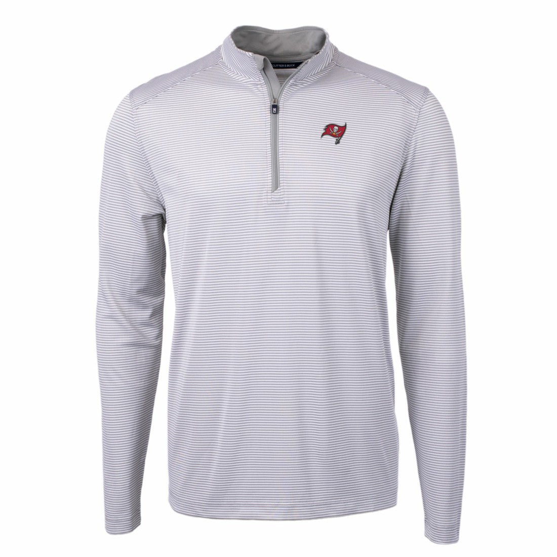 Tampa Bay Buccaneers Cutter & Buck Virtue Eco Pique Micro Stripe Recycled Quarter-Zip Pullover Top - Gray/White Pullover